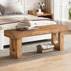 Solid Wood Shoe Bench, 47" Long Farmhouse Entryway Bench with Sturdy Legs, Narrow Rustic End of Bed Bench for Hallway, Living Room, Bedroom, Easy Assembly