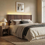 Queen Size Headboard Only, Modern Fluted Wall-Mounted Head Board with Lighting, Boho Wood Bed headboard Stylish Bedroom Decor, Espresso