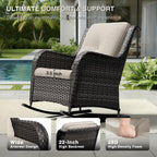 Joyside Outdoor Rocking Chair, Wicker Patio Furniture with High Back, Deep Seating, Wide Armrest, Thickened Cushions, Outdoor Rattan Furniture for Deck, Porch Use