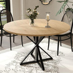GarveeHome 47 Inch Round Dining Table for 4-6, Circle Kitchen Table with Pedestal Base, Farmhouse Wooden Dining Table for Small Spaces, Kitchen & Dining Room, Living Room-Oak/Only Table