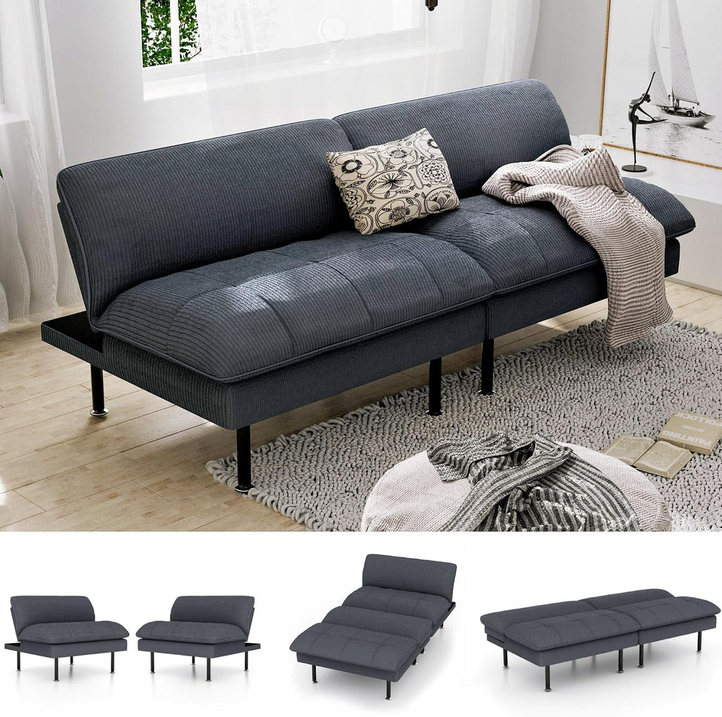 Ribilake 70" Futon Sofa Bed, 4 in 1 Multi-Function Couch Sleeper with Adjustable Backrest, Modern Convertible Futon, Recliner Small Loveseat for Living Room, Office, Grey
