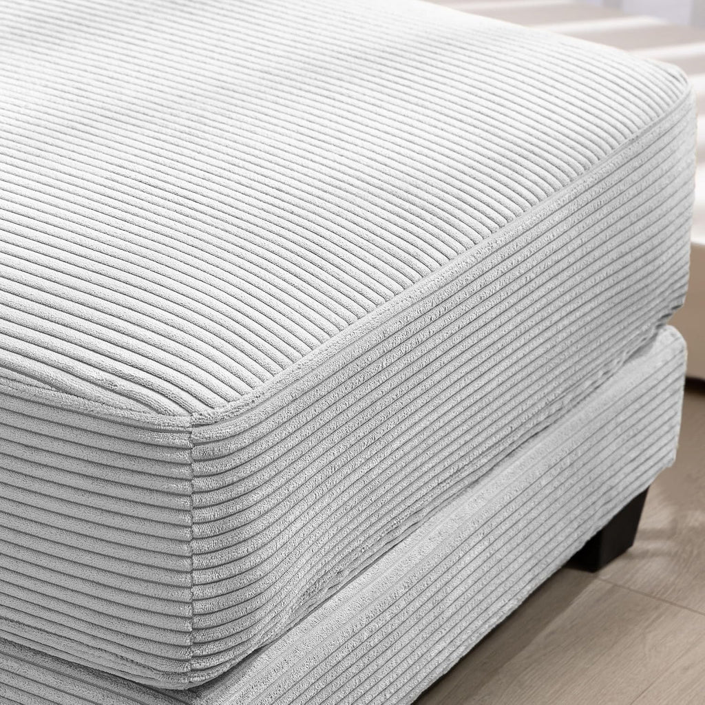 Corduroy Ottoman for Sectional Sofa, Modular Footrest with Wooden Legs, 43.7 x 29.1 x 18.5 Inches, Convertible Furniture for Living Room,Gray