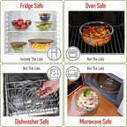 Stackable Space-Saving Set of 5 Nesting Glass Bowls with Acacia Lids for Foodprep, Storage, Mixing & Cooking - Microwave & Oven-ready BPA Free Durable Heat Resistant Inert Borosilicate Glass