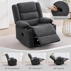 360°Swivel Rocking Chairs for Adult,Recliner Chair with Side Pockets and Cup Holders,Rocker Recliner with a Suitable for Living Rooms,Bedrooms,Grey
