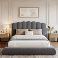 Queen Size Cloud Bed Frame with Wave Headboard, Plush Foam Upholstered Platform, Soft Rounded Safety Corners, No Box Spring Required, Noise-Free, Easy Assembly, Grey