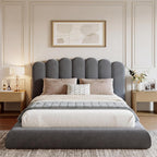 Queen Size Cloud Bed Frame with Wave Headboard, Plush Foam Upholstered Platform, Soft Rounded Safety Corners, No Box Spring Required, Noise-Free, Easy Assembly, Grey