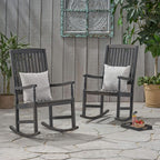 Great Deal Furniture GDFStudio Outdoor Acacia Wood Rocking Chairs (Set of 2), Dark Gray