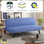 Serta Fairwood 66.1" Convertible Futon Sofa, Short Twin Size, Modern Boho, Dream Coil Comfort, Fingerguard Pinch Point Protection, Soft Woven Polyester Fabric, Blue