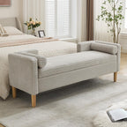 Chifee & Vingol 65.35" W Ottoman with Storage Bench for Bedroom End of Bed with Removable Pillows Upholstered Storage Ottoman Bench for Bedroom Living Room Hallway,Light Gray