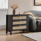 SICOTAS Rattan Nightstand Set of 2 with Drawers, Boho Large Bedside Tables | Wide Night Stand Set of 2 with 3 Drawers, Bedside Tables for Bedroom, Guest Room, Apartment, and Dorm Room, Bedroom Storage