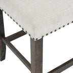 Jofran Willow Creek Distressed Pine Counter Height Dining Bench, Rustic Upholstered Bench for Dining Room Kitchen, Cream Fabric and Brown Wood