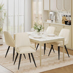 Alunaune Modern Dining Chairs Set of 6, Mid Century Upholstered Kitchen Chairs Anti Scratch Armless Leisure Accent Chair, Living Room Faux Leather Desk Side Chair with Metal Legs-Beige