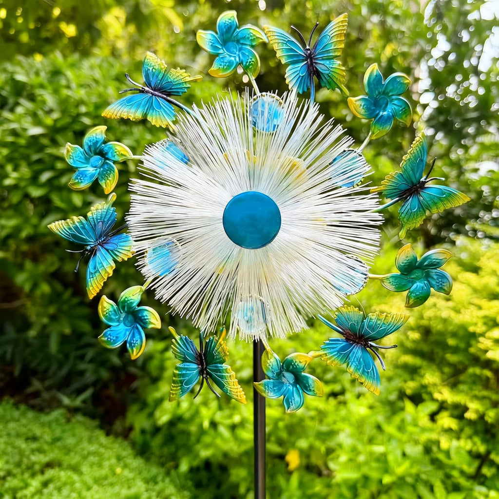 46" Butterfly Flower Solar Wind Spinners for Yard and Garden, Sapphire Kinetic Windmill Wind Spinner Outdoor Decor, Wind Sculpture Yard Art for Patio, Lawn & Garden