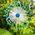 46" Butterfly Flower Solar Wind Spinners for Yard and Garden, Sapphire Kinetic Windmill Wind Spinner Outdoor Decor, Wind Sculpture Yard Art for Patio, Lawn & Garden
