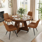 Miereirl Extendable Dining Table Set for 4-6, 47.24"-63" Round to Oval Dining Table Set with Upholstered Chairs, Hidden Storage Shelf, Kitchen & Dining Room Furniture for Apartment