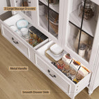 70.8'' Tall Arched Kitchen Pantry Cabinet, Large Farmhouse Storage Cabinet with Glass Doors, Display Case, Wood Bookshelf with 2 Drawers & Adjustable Shelves, Kitchen Pantry for Living Room, White