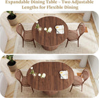 weselon 43"-59" Extendable Round to Oval Dining Table with Hidden Storage, Modern Wooden Kitchen Table with Fluted Sliding Door Cabinet, Expandable Dinner Table for Dining Room Living Room (Walnut)
