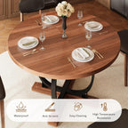 iPormis 59'' Extendable Round Dining Table for 4 to 6, Kitchen Table with Sturdy X-Base Metal Legs, MDF Board with Backboard Clasp, Space Saving, Easy Assembly, Kitchen, Dining Room, Walnut