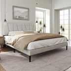 HAOARA King Size Bed Frame with Fabric Upholstered Headboard, Platform Bed with Wooden Slats Support, Fully Mattress Foundation, Box Spring Optional, Easy Assembly, Light Grey