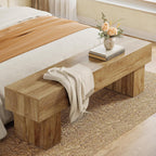 Tribesigns 63" Long Entryway Bench, Rustic Farmhouse End of Bed Bench, Wooden Shoe Bench Seat for Hallway, Living Room, End of Bed, Light Brown