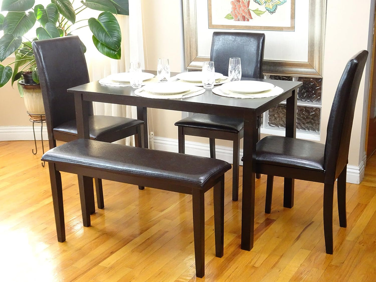 Dining Kitchen Solid Wooden Stained Bench Padded Seat Espresso Black Finish