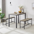 Dining Table Set for 4, Small Kitchen Table with 2 Benches, Industrial Counter Height Pub Table, 3-Pieces Bar Table and Chairs Set for Home Kitchen Breakfast Table, Grey, 43.3″L x23.6″W x 29.9″H