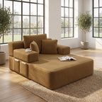 61 inch Floor Chaise Lounge Chair Indoor, Oversized Corduroy Lounge, Deep Seat Sofa Bed for Living Room, Comfy Reading Nook Chair for Small Spaces, No Assembly Required, Camel