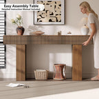 63-Inch Long Entryway Console Table with a Fluted Design, Thick Wood Farmhouse Sofa Table Behind Couch, Narrow Hallway Accent Table for Living Room, Foyer, Entrance,Modern Walnut