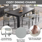 Baysitone Dining Chairs Set of 6 Mid-Century Modern Upholstered Boucle Dining Room Chairs Open Back Curved Backrest Black Metal Legs Gold Armchairs for Kitchen Living Room, Gray(Only Chairs)