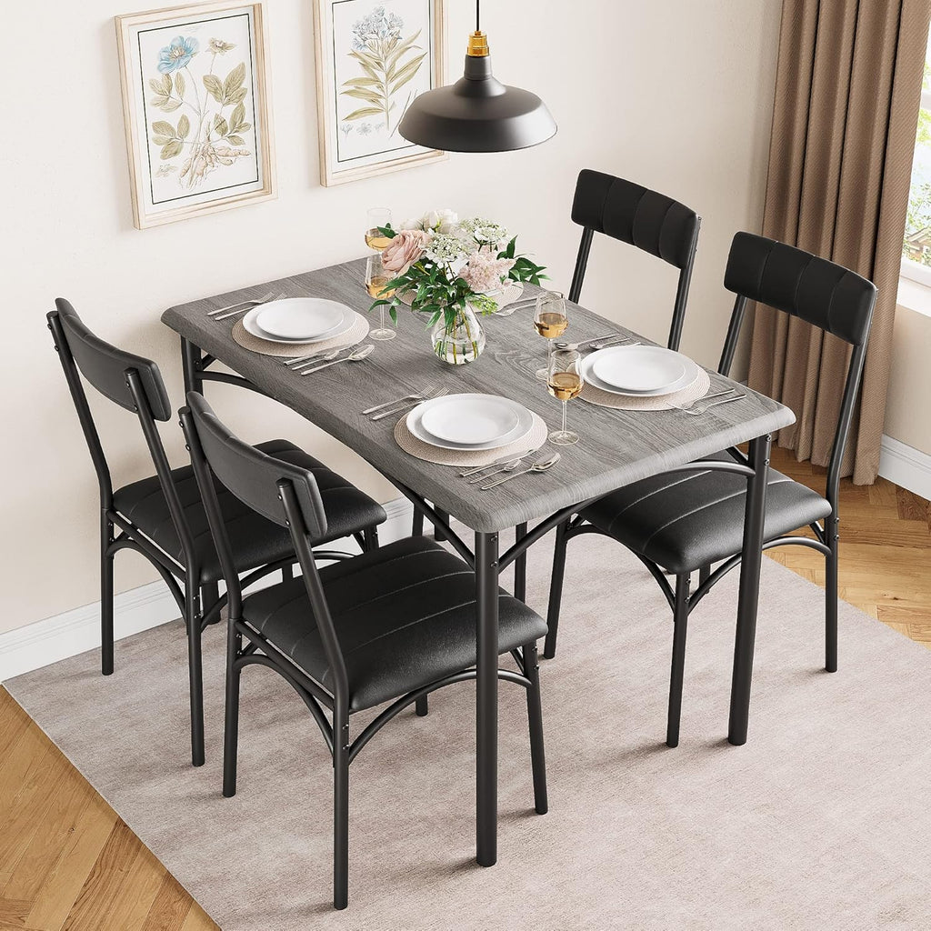 CABIHOME Dining Table Set for 4, Kitchen Table Set for 4, Dining Room Table Set with Upholstered Chairs, Rectangle Kitchen Table Set for Small Space, Apartment, Studio, Gray