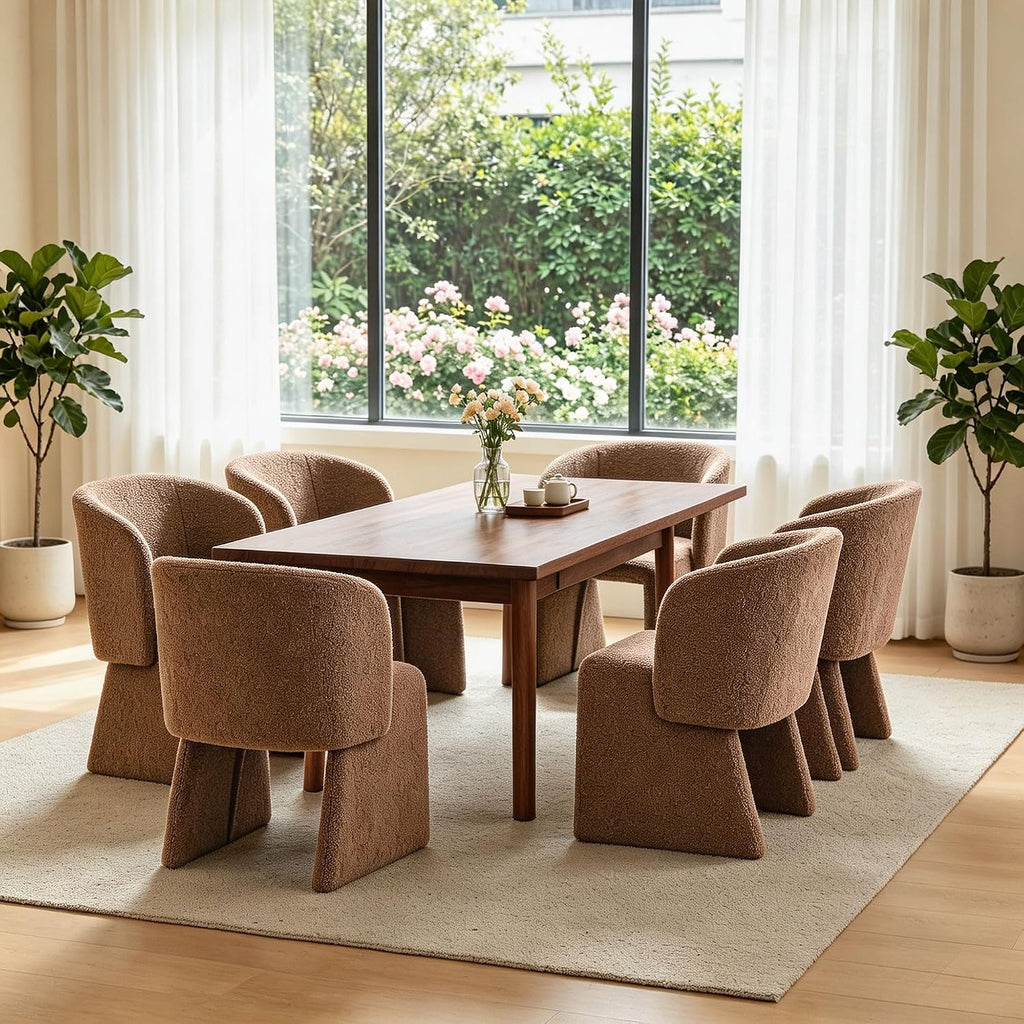 Homedot Upholstered Dining Chairs Set of 6, Modern Dining Room Chairs with Barrel Back, Accent Arm Chair for Dining Room, Living Room, Bedroom, Vanity, Brown