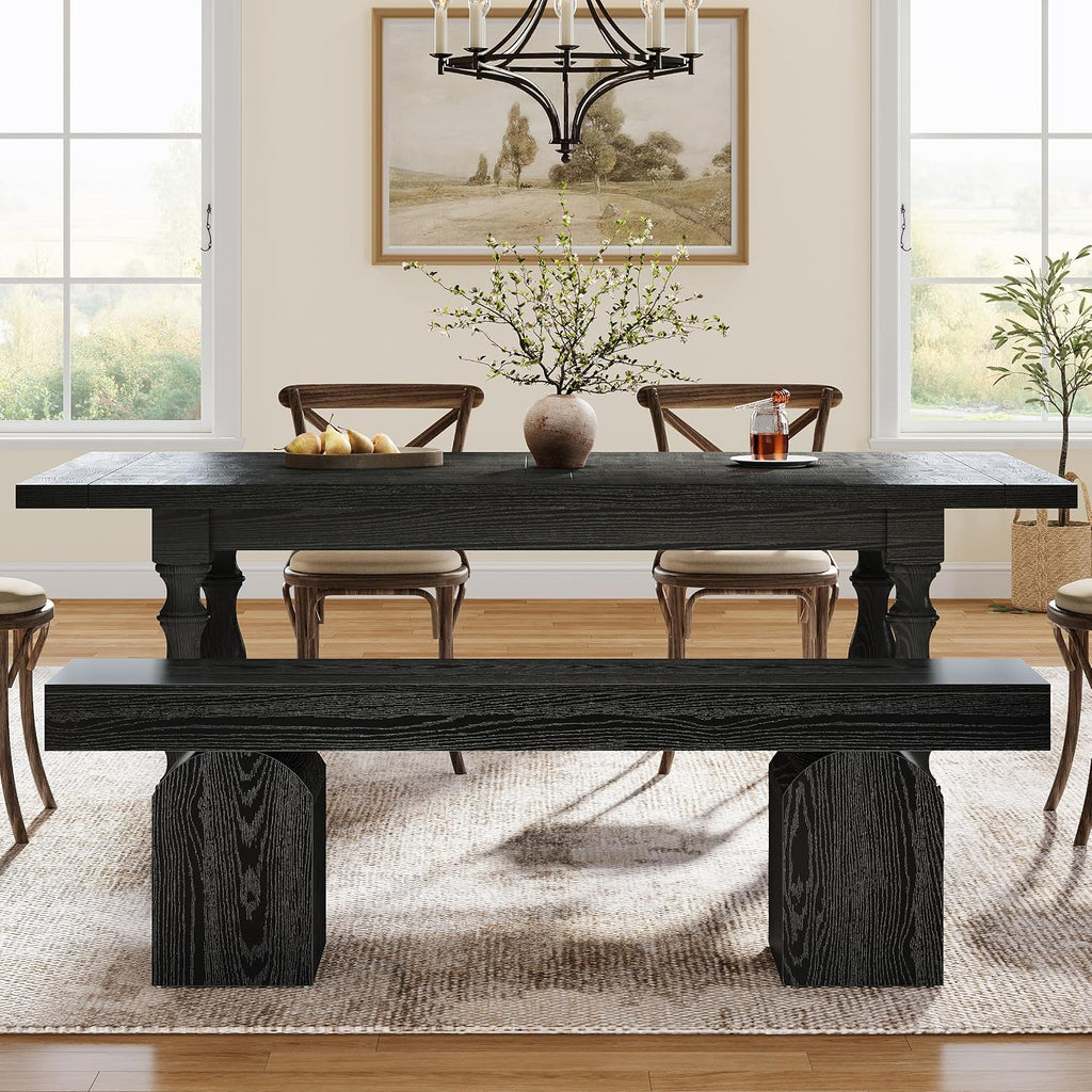 Tribesigns 59" Black Dining Bench for 2 to 3, Modern Dining Table Bench with Arched Base, Extra Long Kitchen Bench Seating for Dining Room, Living Room, Entryway