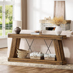 Tribesigns 70.9" Farmhouse Console Table, Long Sofa Table Behind Couch with Storage, Narrow Wooden Console Station, Industrial Rustic Entryway Furniture for Hallway, Entry, Living Room (1, Dark Brown)
