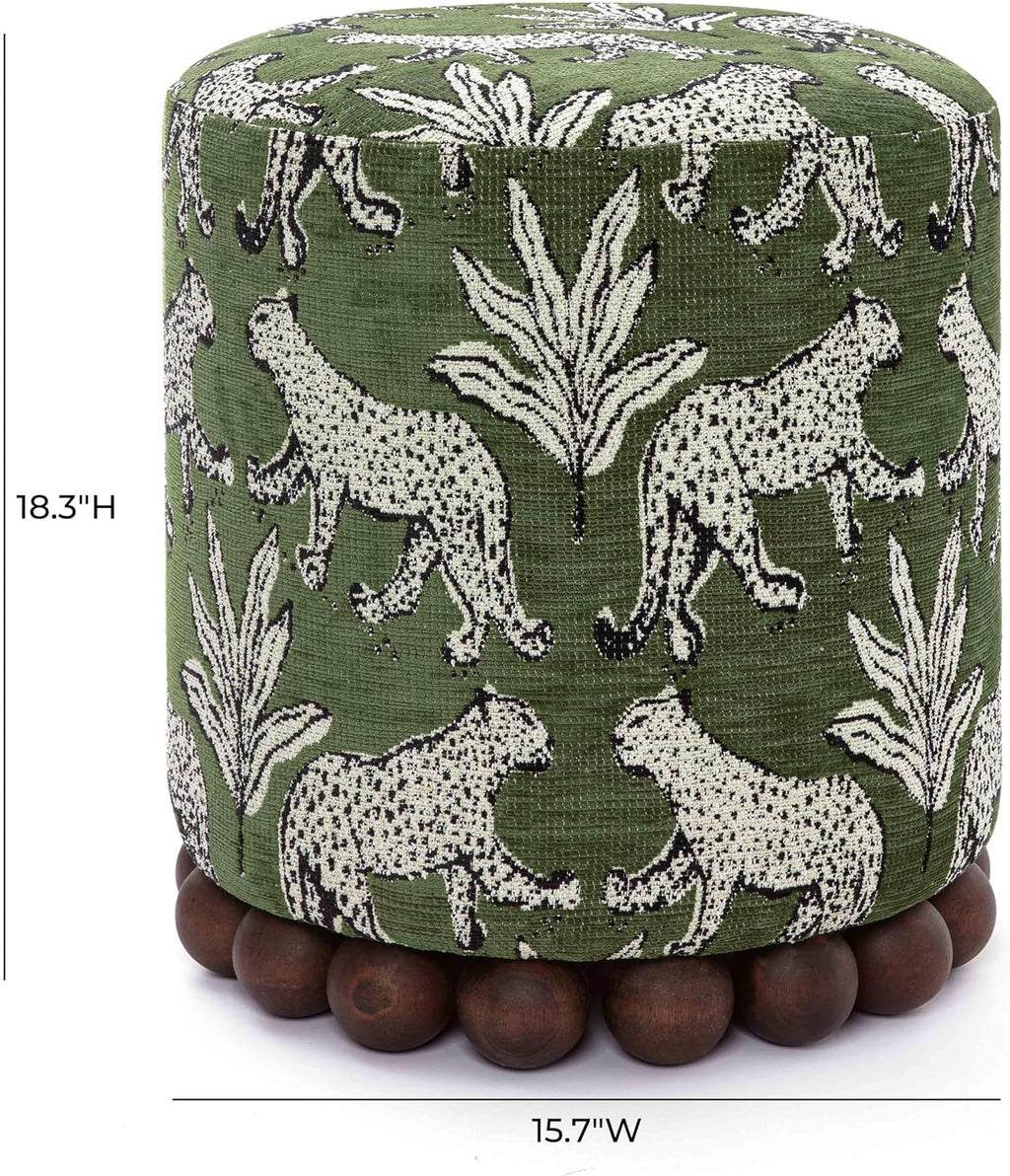 Tov Furniture Dex Olive Green Leopard Jacquard Ottoman