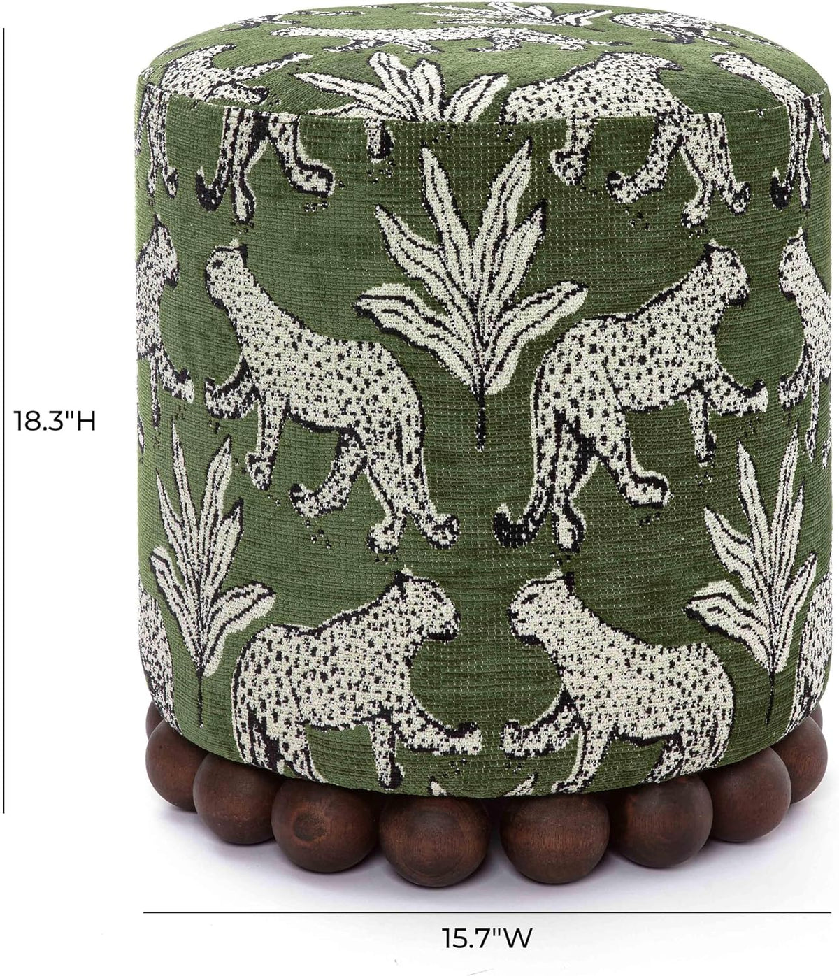 Tov Furniture Dex Olive Green Leopard Jacquard Ottoman