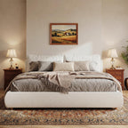 Merax King Boucle Platform Bed with 2 Removable Headboard Pillows, White