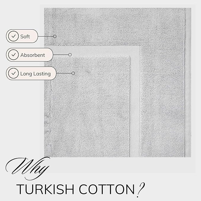 TEXTILOM Luxury 2 Pack Banded Cotton Bath Mats for Bathroom Floor [ Hotel, Spa, Tub, Shower Bath Mat Floor Towel Set ], Machine Washable & Soft & Absorbent & Quick Dry (20''x34'')- Light Grey