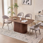63" Large Dining Table for 4 6, [Rounded Corners] [Grooved Pedestal Base] Modern Rectangle Kitchen Dinner Dining Living Room Table