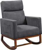 Yaheetech 28in Wide Padded High Back Glider Rocking Chair, Gray Polyester | High Back Nursing Chair with Side Pockets, Thick Foam Glider Chair, Rubberwood Base, Leisure Rocker for Living Room Bedroom
