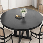 47" Round Dining Table for 4–6 People, Farmhouse Wooden Kitchen Table with Reinforced Legs, Dining Room Table with Adjustable Foot Pads for Home & Restaurant,Black
