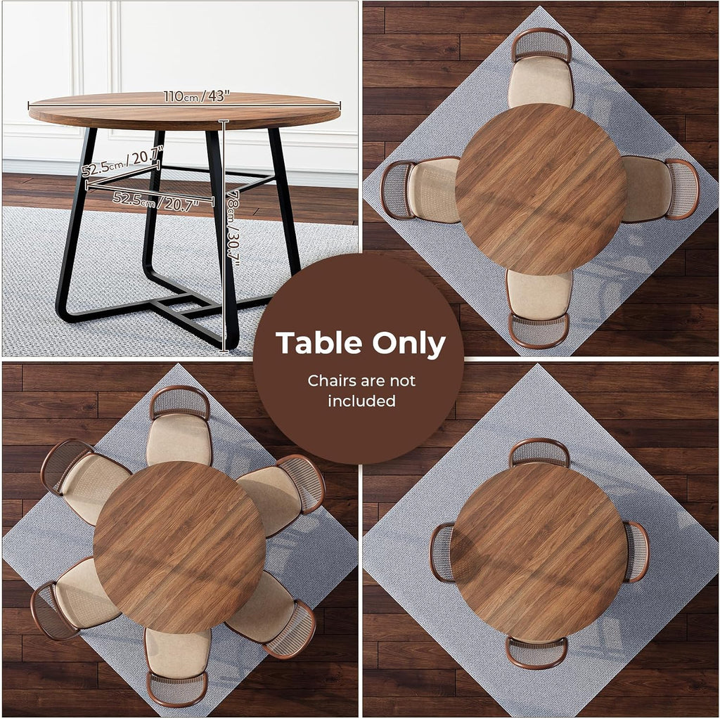Round Dining Table for 4 People, 43.3 Inches Dining Room Table with Metal Base, Walnut Brown Dinner Tables with Open Storage, Circle Kitchen Tables for Dining Room(Table Only) (Walnut Brown)