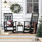 Outdoor Rocking Chair Oversized of 2 & Side Table Set, HDPE All Weather Resistant Patio Rocker, 31.5" High Back 21.5" Deep Seat Porch Chairs Set for Lawn Garden Deck Balcony 400lbs Capacity(Black)