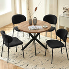 Homedot Kitchen Dining Table Set for 4, Modern Compact Round Dining Breakfast Dinner Table Chairs Set for Apartment Dining Room, Rustic Brown Table with Black Boucle Dining Side Chairs Set