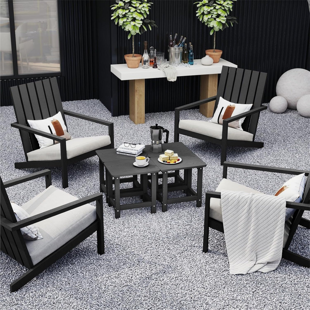 Weatherproof Outdoor Side Table, HDPE Small Outdoor Table for Adirondack, 16.6-Inch Patio Square End Tables for Garden, Backyard, Porch, Deck, Balcony, Poolside (Black)