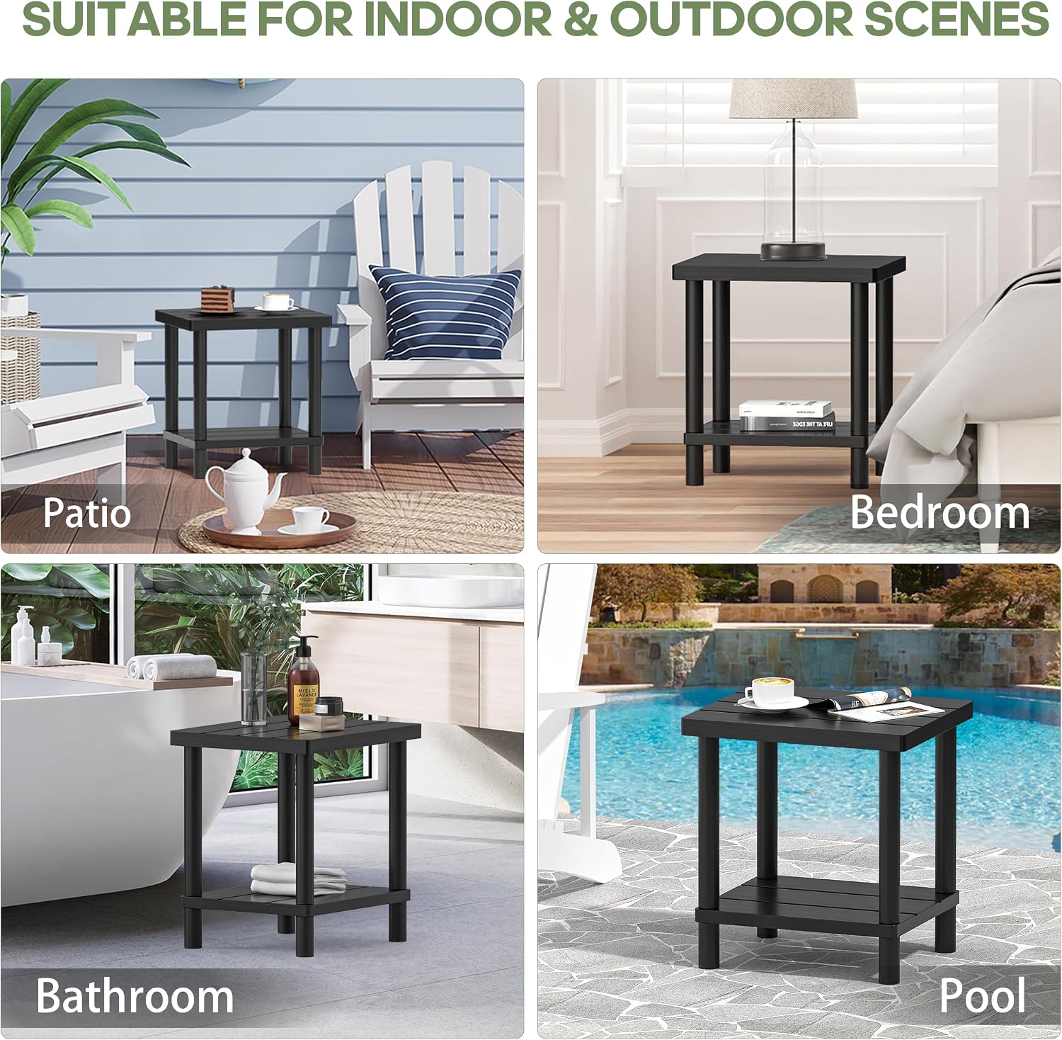 Outdoor Side Table with 2-Tier, Bamboo Small Patio Adirondack Tables | Black,Easy Assembly,Easy Maintenance,Weather Resistant,For Indoor/Outdoor/Patio/Pool/Porch