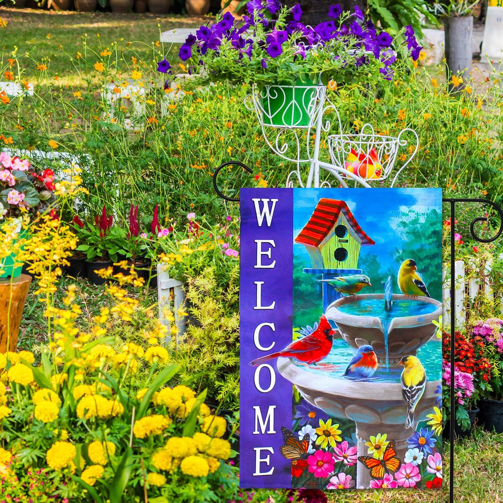 2 pieces spring summer bird garden flag welcome flag, vertical double-sided small yard flag 12 x 18 inches for outdoor family seasonal farmhouse yard lawn outdoor decoration