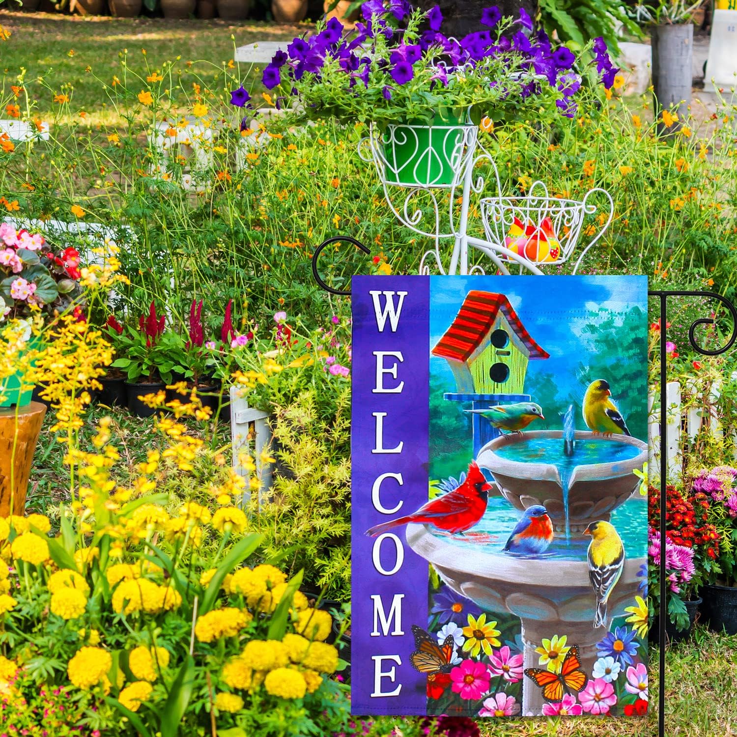2 pieces spring summer bird garden flag welcome flag, vertical double-sided small yard flag 12 x 18 inches for outdoor family seasonal farmhouse yard lawn outdoor decoration