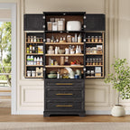 JIJIWANG Kitchen Pantry Storage Cabinet with Doors & Adjustable Shelves,Farmhouse Kitchen Pantry Cabinet with Drawer & Storage,for Kitchen, Dining & Bathroom,Black
