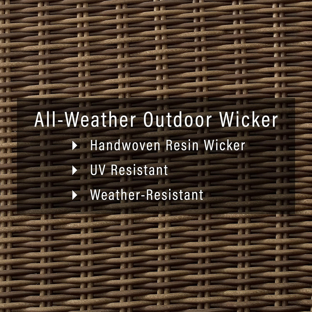 Crosley Furniture Bradenton Wicker Outdoor Ottoman Foot Rest for Patio, Deck, Porch, Brown with Navy Cushions