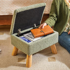 YMYNY Storage Ottoman,Small Foot Stool, 15.75"×11.81"×11.02" Green,HBD042GR | Teddy Velvet,Sturdy Wood Legs,Footstool with Padded Seat, For Living Room Bedroom Couch Entryway